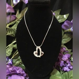 Double Heart Necklace With Gem Detailing